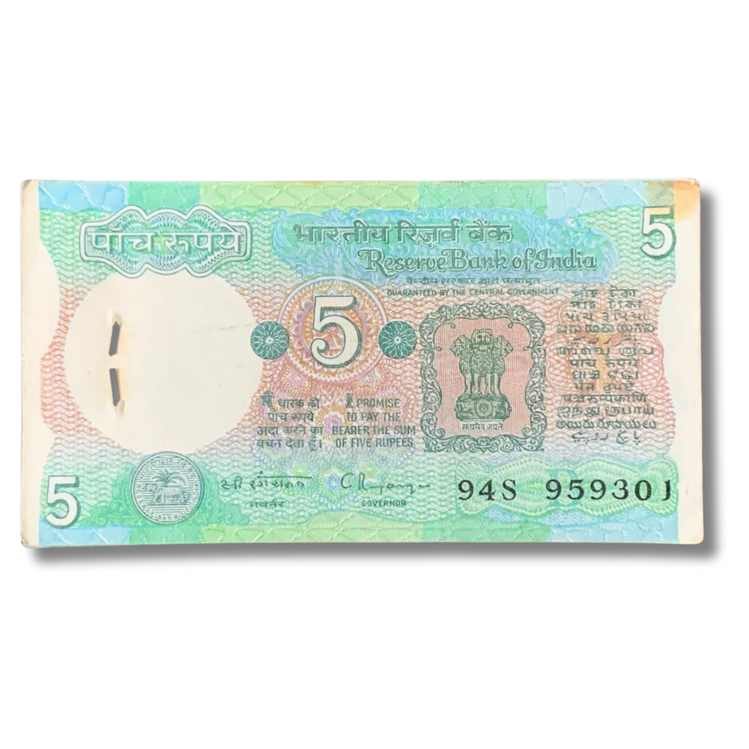 Rs 5 Note Tractor Serial Note Packet 959301 | Signed by C. Rangarajan Rare Collectible - Collection Bazzar