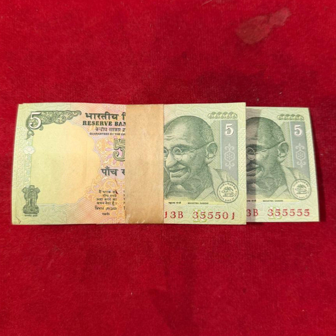 Rs 5 Notes Packet 355501-355600 Fancy All 5 Number X55555 Bimal Jalan - Collection Bazzar
