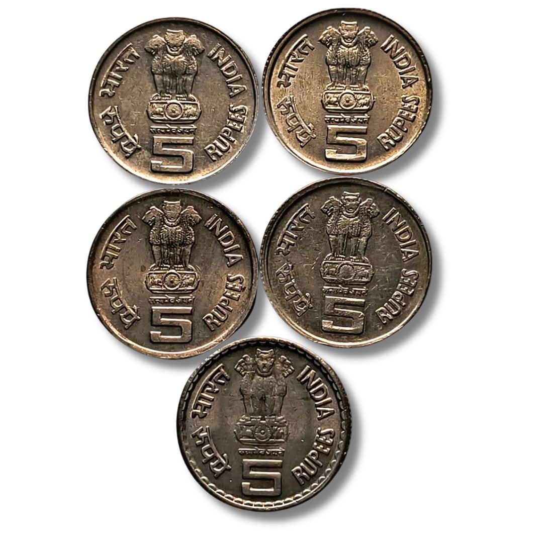 Rs 5 Comrative Coin 5 Pis Excellent Condition Mother Health .Ilo.K.Kamraj Food And Agriculture.50Th Anniversary Rare collectible - Collection Bazzar