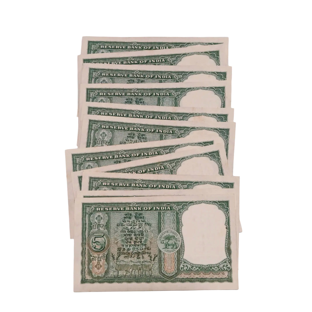 Rs 5 fafda lot of 11 notes each note 1100 governor p c bhattacharya unc condition - Collection Bazzar