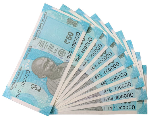 Rs 50 Fancy Number Note 10 note Set – Rare 7-Digit Series (100000 to 900000 | 1111111 to 1000000 | 1 Million Serial Collection | RBI Original UNC Notes) - Collection Bazzar