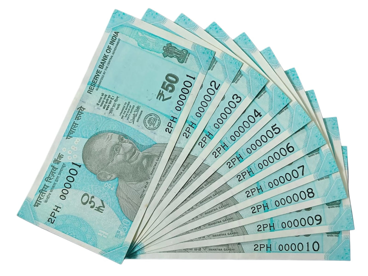 Rs 50 Fancy Number Note Bundle – Serial 000001 to 00010 | Rare Consecutive - Collection Bazzar
