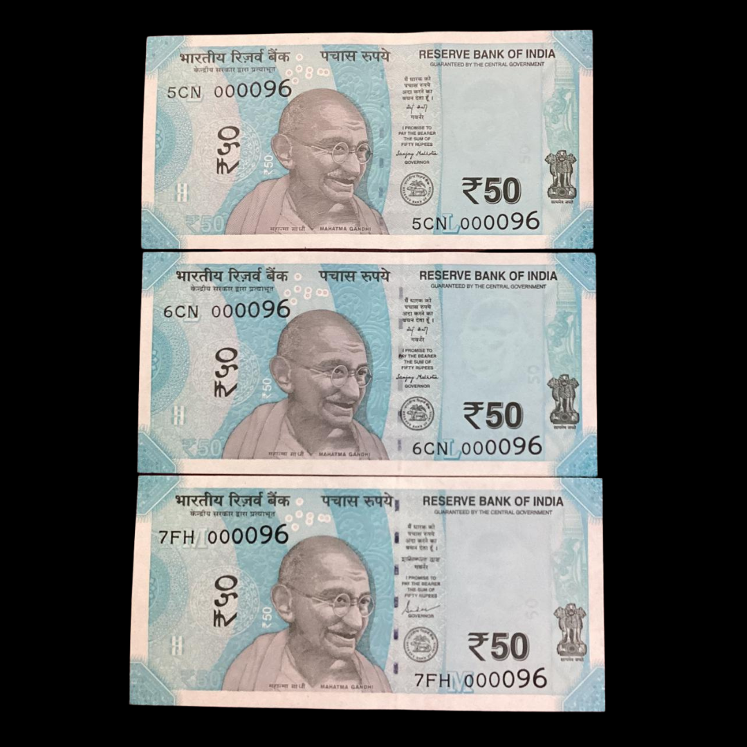 Rs 50 Lower Number 000096 Serial3note setPrice Mention - Collection Bazzar