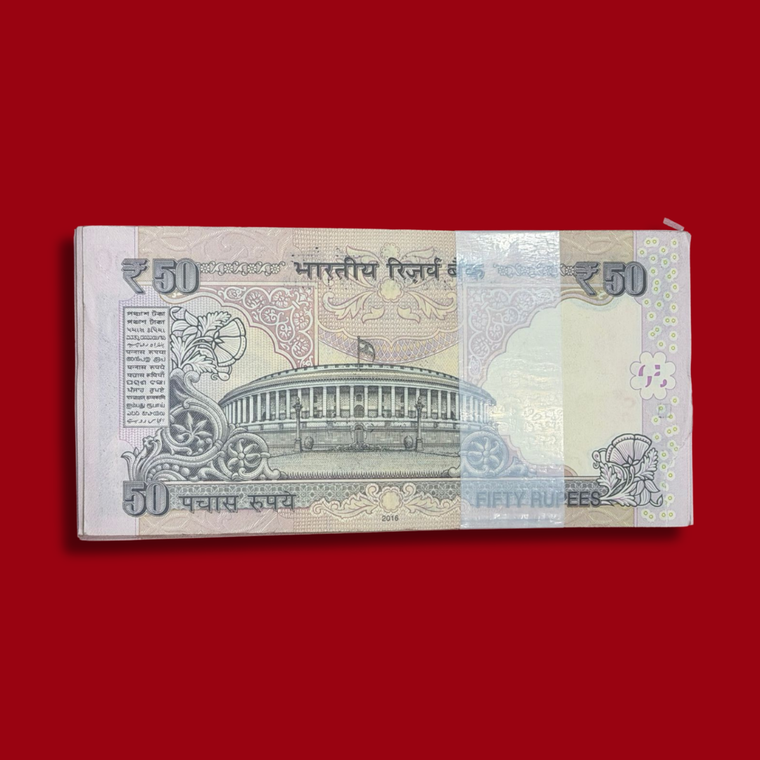 Rs 50 Parliament Issue Packet 944501 Backside with Flag Rare - Collection Bazzar