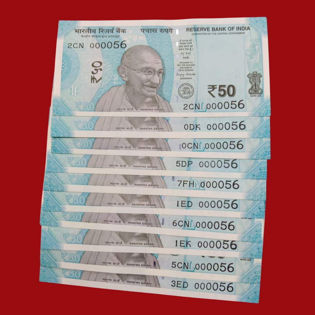 Rs 50 Super Lower No 10 Piece Lot 000056 Difficult To Collect Same No - Collection Bazzar