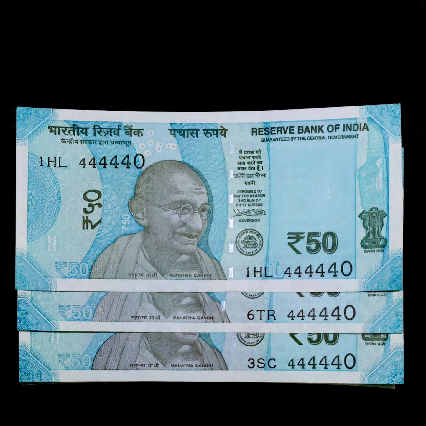 Rs 50 note Serial 444440 Semi Fancy Number Each Note Price - Collection Bazzar