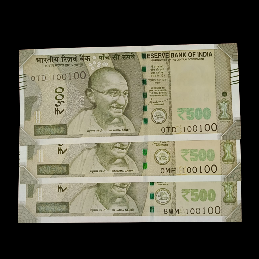 Rs 500 Note Serial 100100 Doubling Number Each note Price 999 - Collection Bazzar