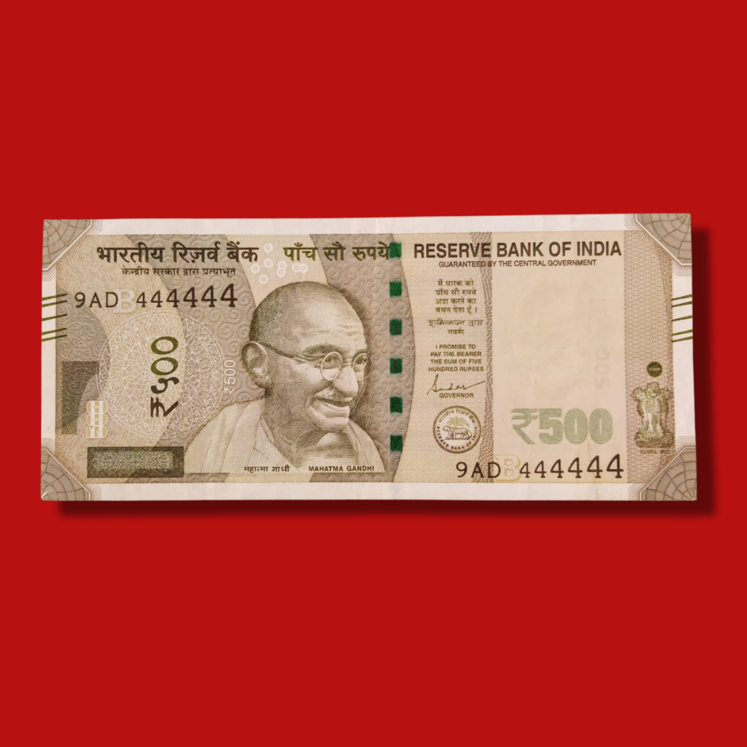 Rs 500 Note Solid Number 444444 All 4 Fancy Number Rare - Collection Bazzar