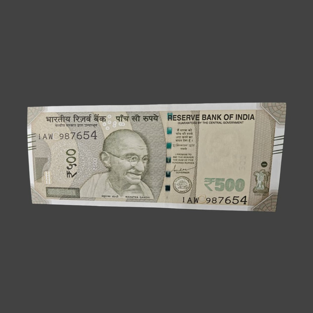 Rs 500 note 987654 reverse ladder 456789 governor shaktikant das rare collectible - Collection Bazzar