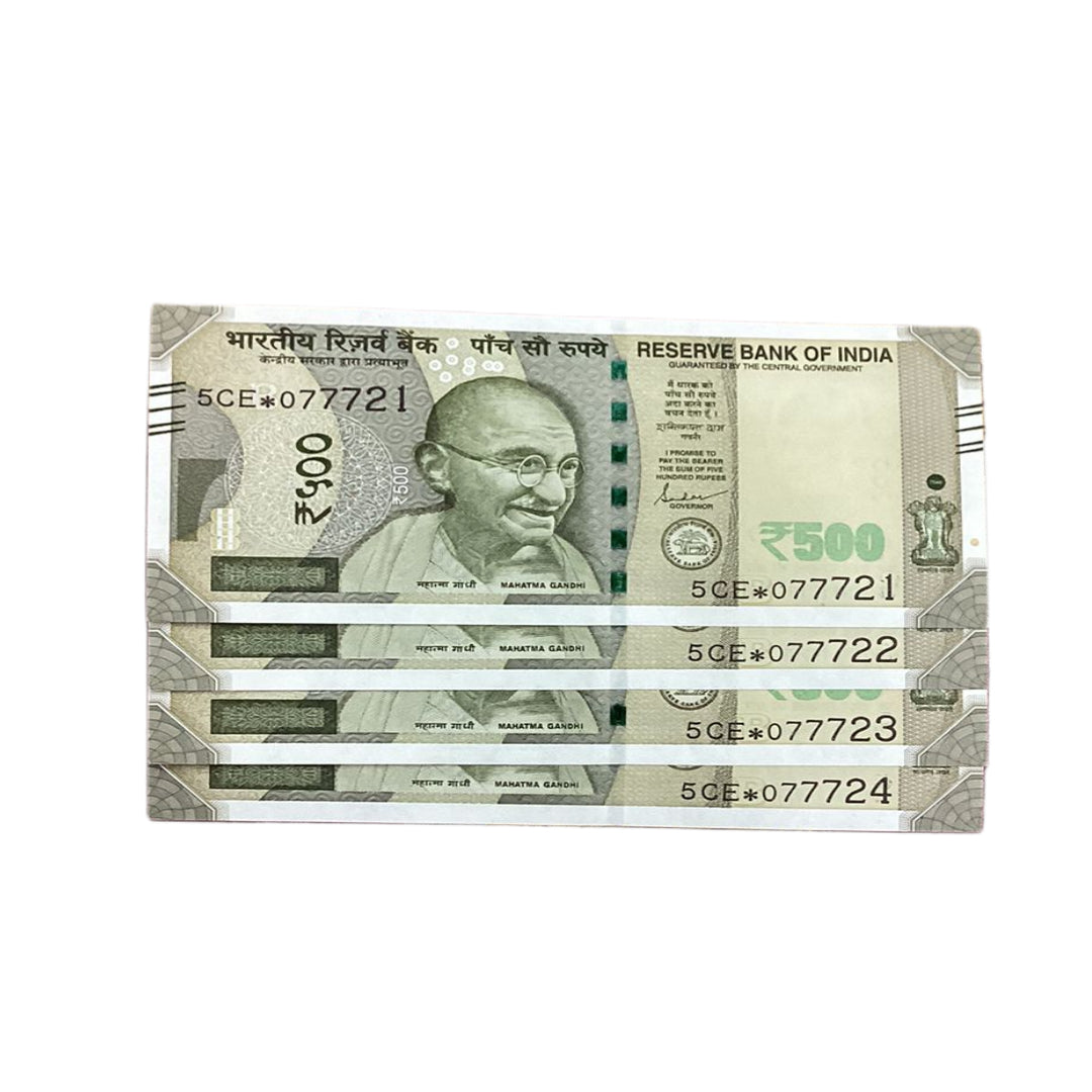 Rs 500 star note 077721-077724 rare collectible each note price - Collection Bazzar