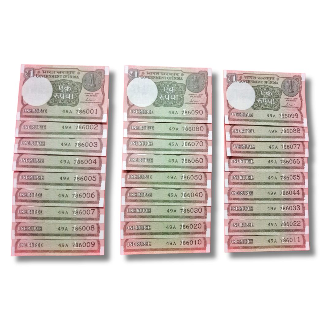 Rs 1 Note Set – 27 Notes | 49A Prefix | Holy 786001–786099 Series | Governor Shaktikanta Das | GEM UNC