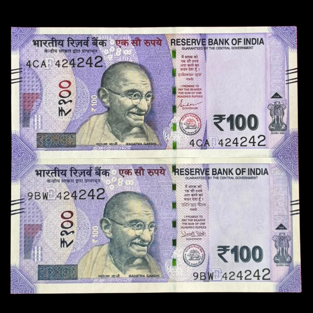 Rs 100 Note 424242 Set Of 2 Tripling No Fancy Rare Collectible
