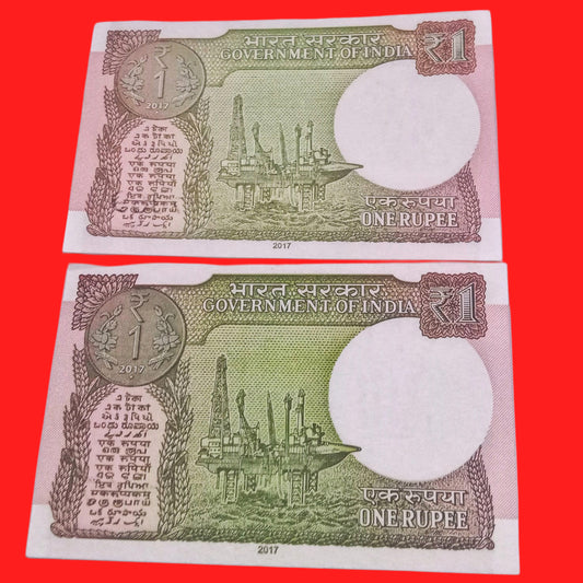 Rs 1 new fancy no 2 notes (777868 & 777886) collectible item