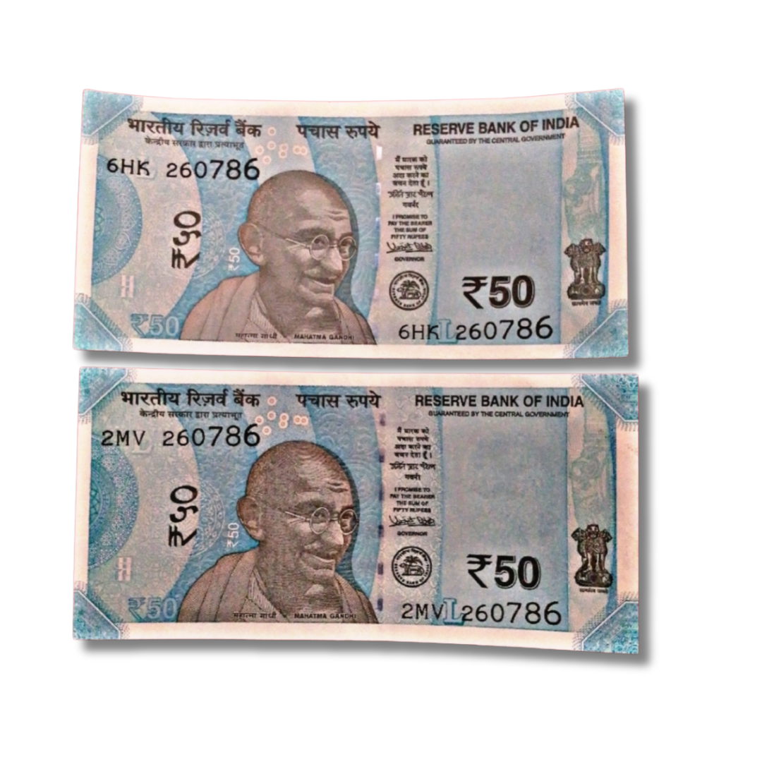 Rs 50 New Birthday 26.07.86 Plus Ending 786 Bismillah Holy Number Each Note 300 Governor Shakti Kant Das Excellent Condition