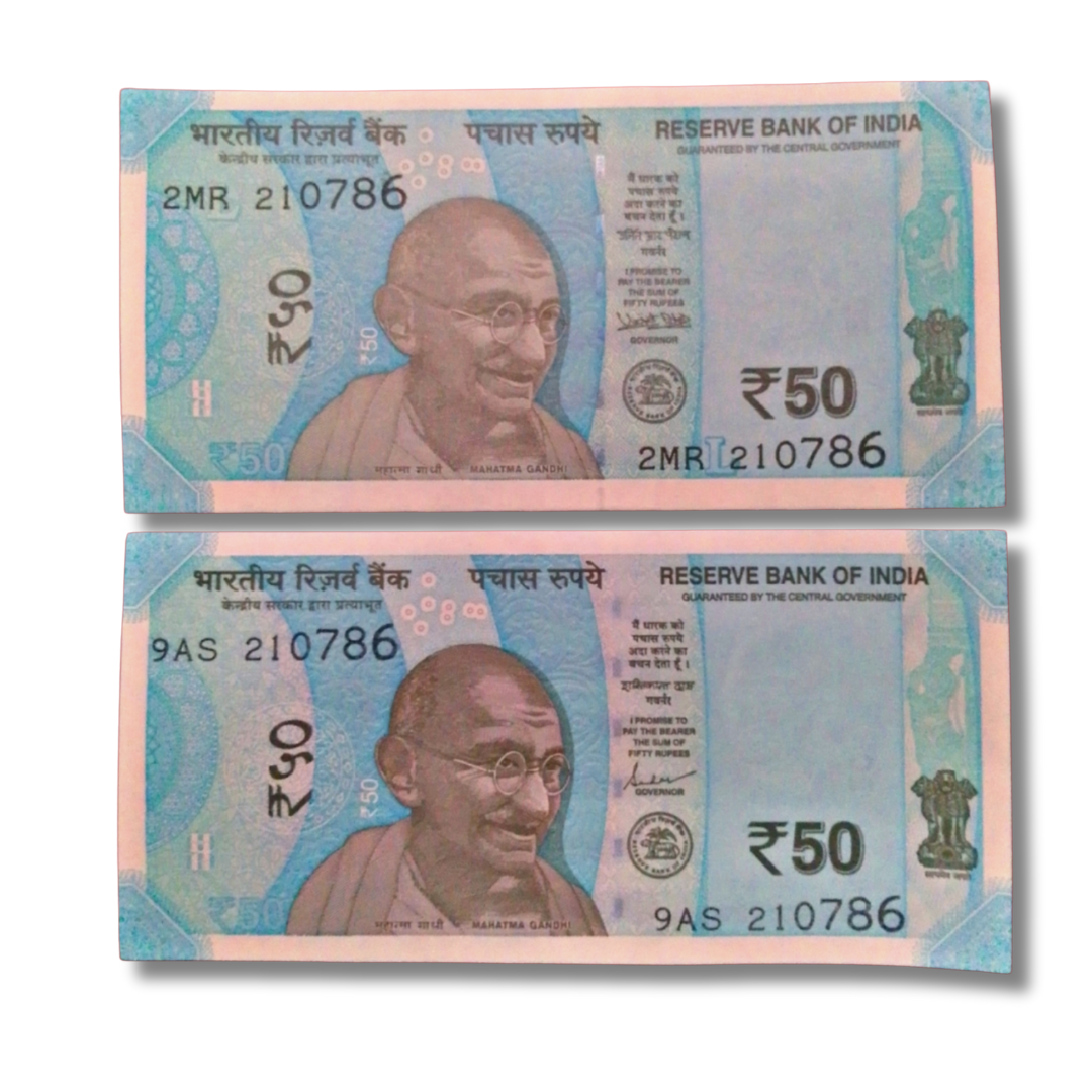 Rs 50 New Birthday 21.07.86 Plus Ending 786 Bismillah Holy Number Each Note 300 Governor Shakti Kant Das Excellent Condition