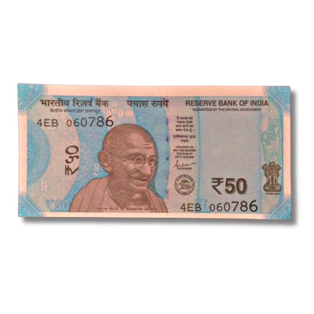 Rs 50 New Birthday 06.07.86 Plus Ending 786 Bismillah Holy Number Number Governor Shakti Kant Das Excellent Condition