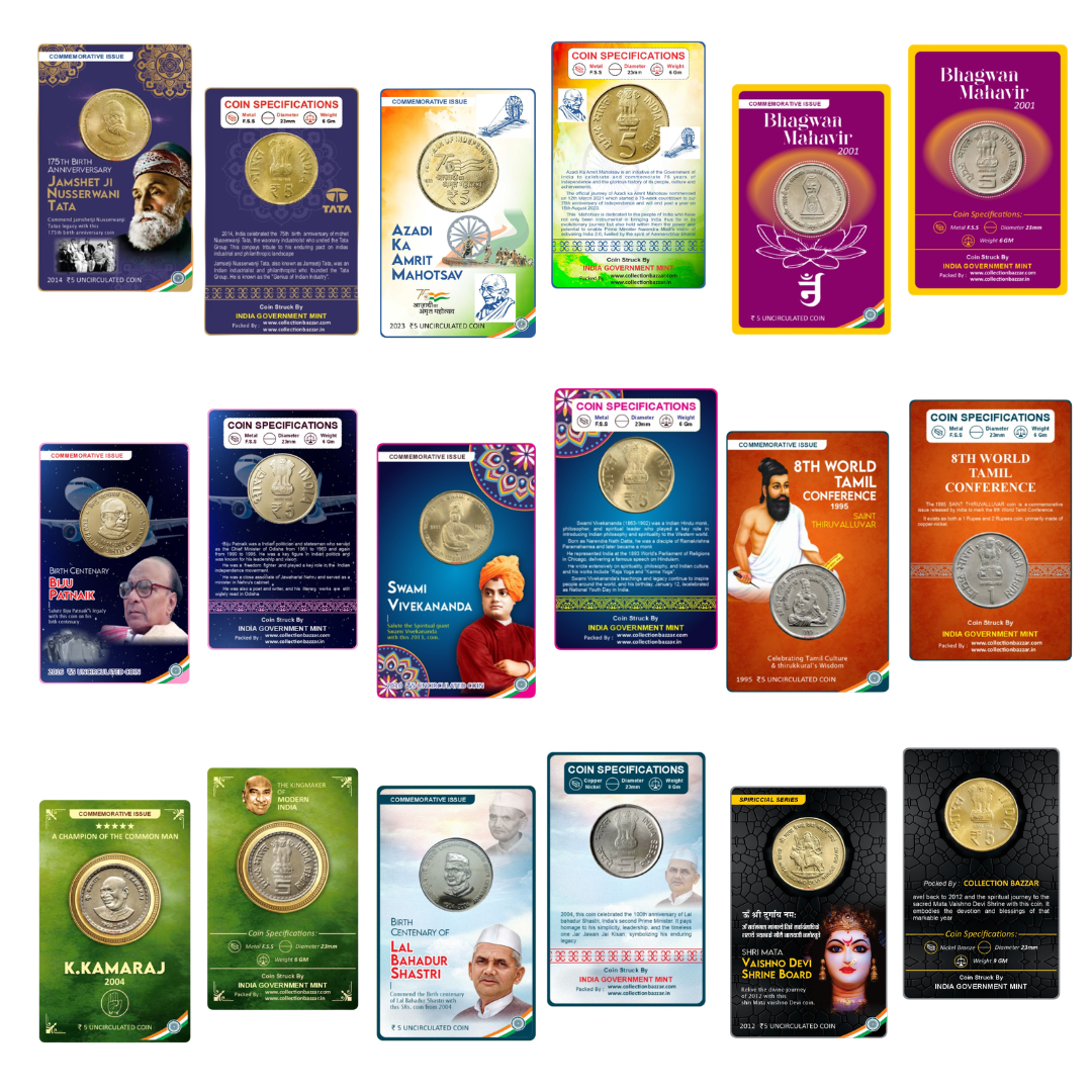 Rs 5 Coin Cards Set of 9 Commemorative Collection Pack