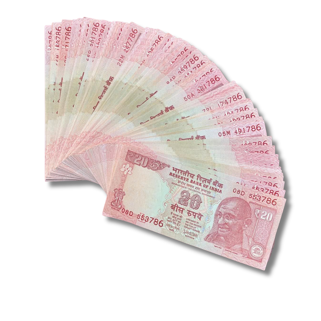 Rs 20 old telescopic ending 786 holy bismillah number 100 pieces 8000 governor urjit patel unc condition