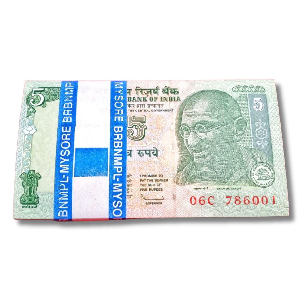 Rs 5 Gandhi Issue Serial Packet – 06C Prefix | Holy 786 Number Series (786001–786100) | Governor D. Subbarao | GEM UNC Condition | 100 Notes
