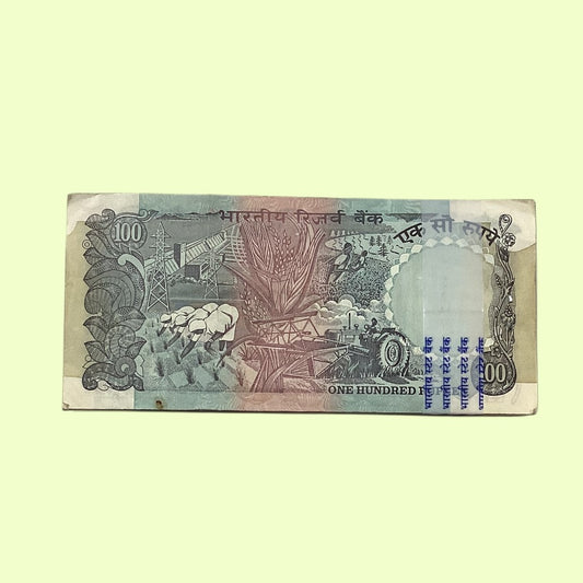 Rs 100 Note Old Issue Packet Serial 992601 Pink Beauty 687 reverse Holy Bismillah | Signed by R N Malhotra | Rare Collectible Item