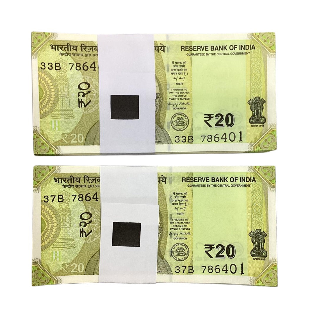 20 Note Packet (100 Notes) – Consecutive Serial Series 786401.786420 | Rare Indian Currency each packet price mantion