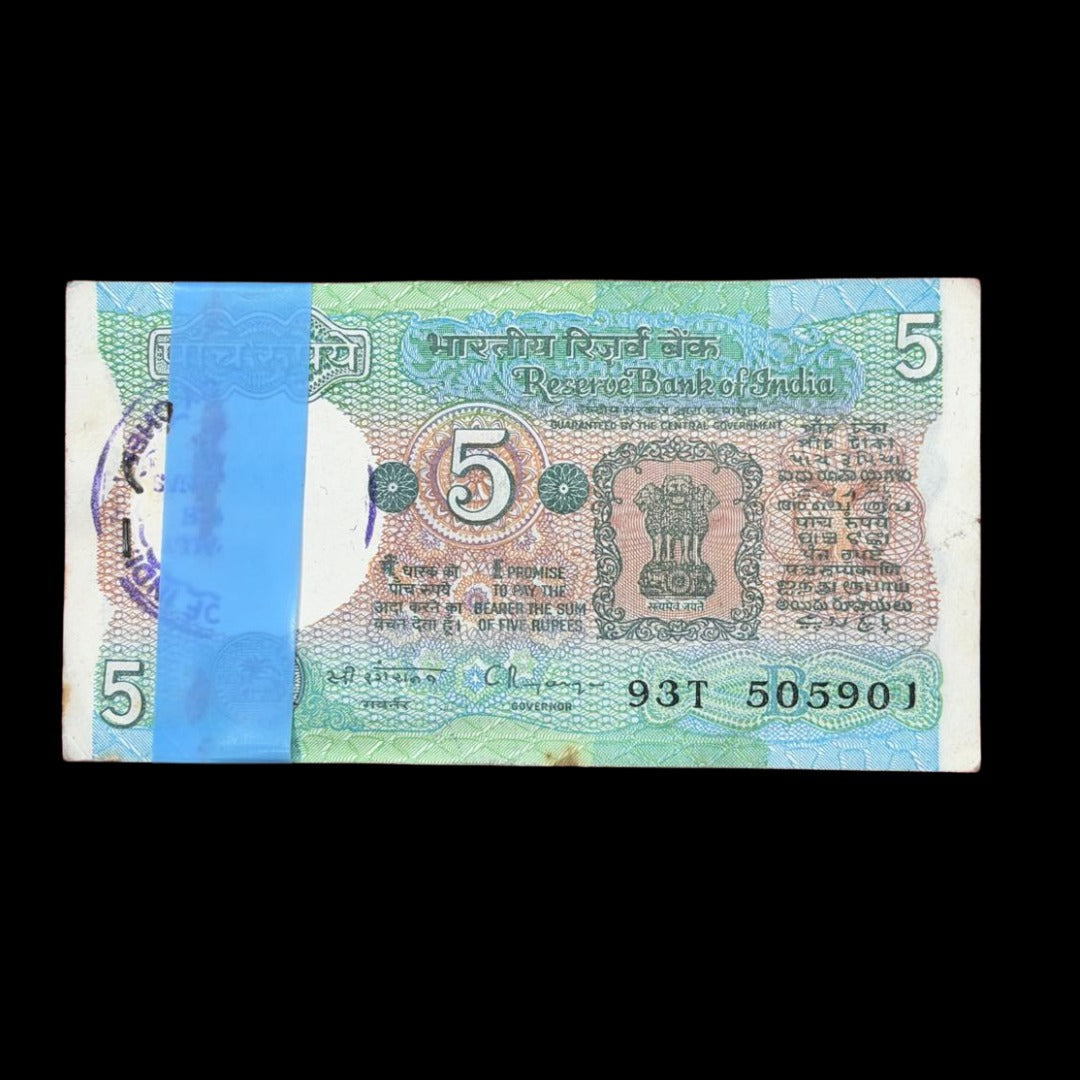 Rs 5 tractor 505901 100 note sirial packet governor C Rangarajan rare