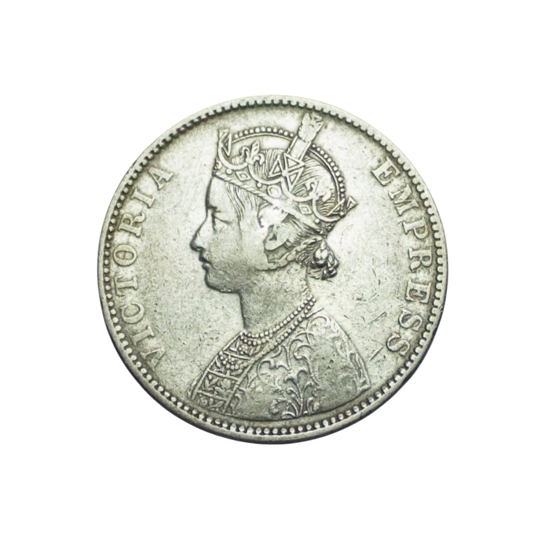 Rare 1898 India one rupee silver coin featuring Queen Victoria Empress with floral wreath reverse design, collectible British India coin.