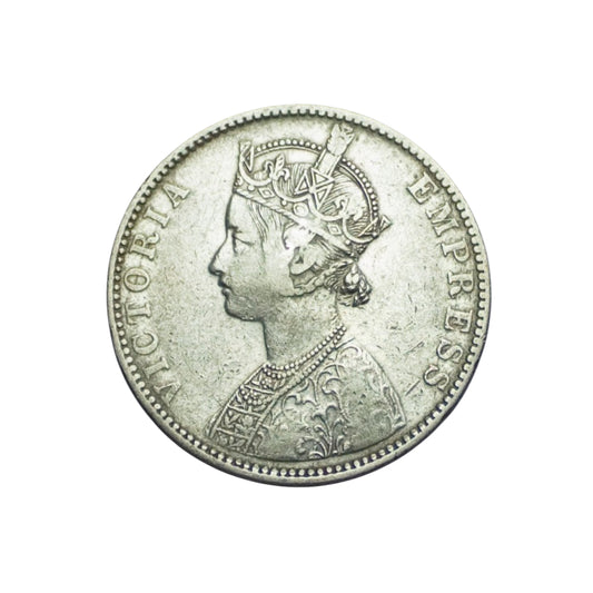 Rare 1898 India one rupee silver coin featuring Queen Victoria Empress with floral wreath reverse design, collectible British India coin.