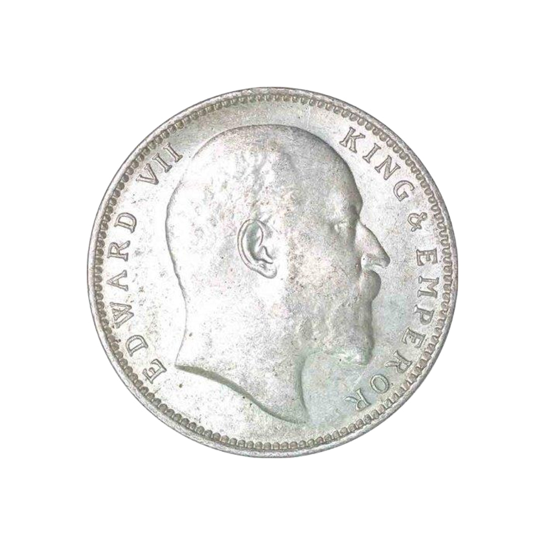 Rare 1906 India one rupee silver coin featuring King Edward VII with floral wreath reverse design, collectible British India coin.