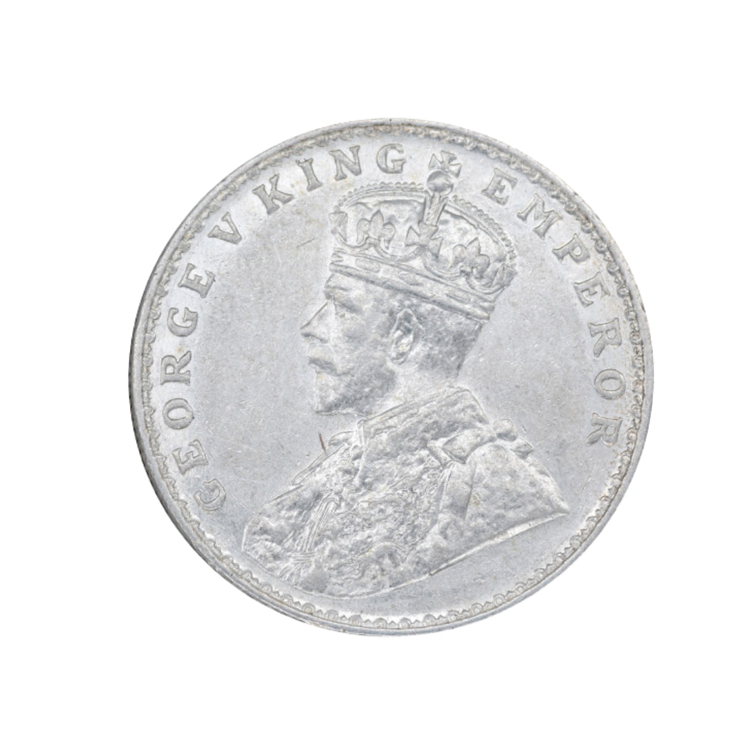 Rare 1917 India one rupee silver coin featuring King George V with floral wreath reverse design, collectible British India coin.