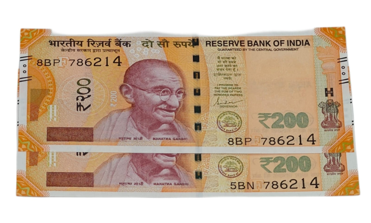Rare Rs 200 note with Ram Rahim number 786214 combining 786 Bismillah and 214 Jai Shri Ram in UNC condition signed by Shaktikanta Das.