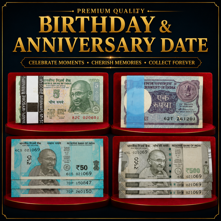 Birthday Notes, Anniversary Date Notes, Historic Date Currency Notes, Personalized Serial Number Banknotes, Indian Currency Collectibles, Date Pattern Notes for Gifting and Collection