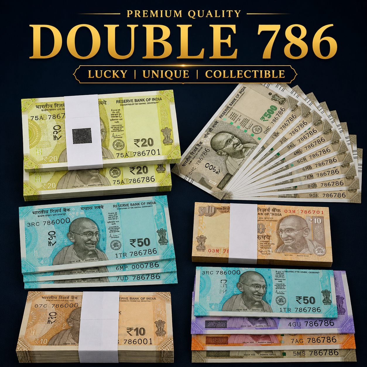 Rare Double 786 Banknotes, 786786 Serial Number Currency Notes, Indian Paper Money Collection, Lucky Number Notes, Bismillah Number Notes, Collectible Currency Notes India