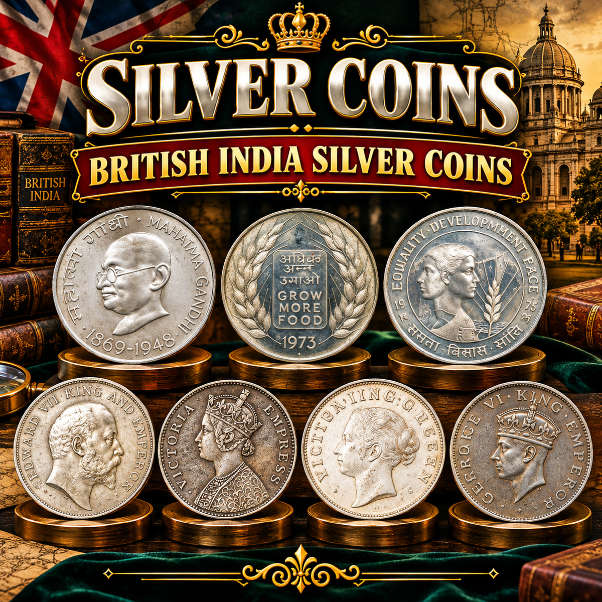 Silver Coins – British India Silver Coins Collection featuring Rare Vintage Indian Silver Coins