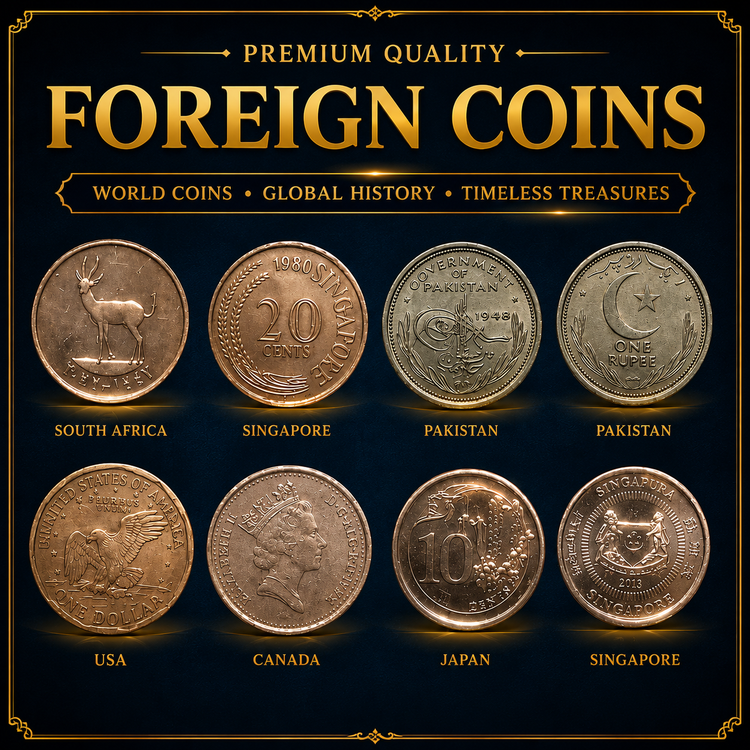 World Coins Collection, Foreign Coins for Sale, International Coins, Rare Foreign Currency Coins, Pakistan Coin, Singapore Coin, USA Coin, Canada Coin, Japan Coin, Global Numismatic Collectibles