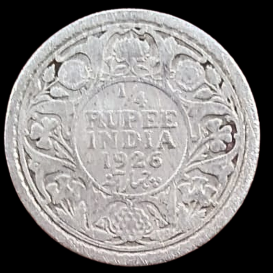 1/4 Rupee George V King 1926 Silver Coin Collectible - Collection Bazzar