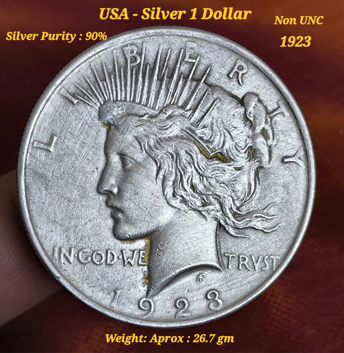 1 Dollar 1923 USA Peace Silver Coin 90% Silver Rare Collectible