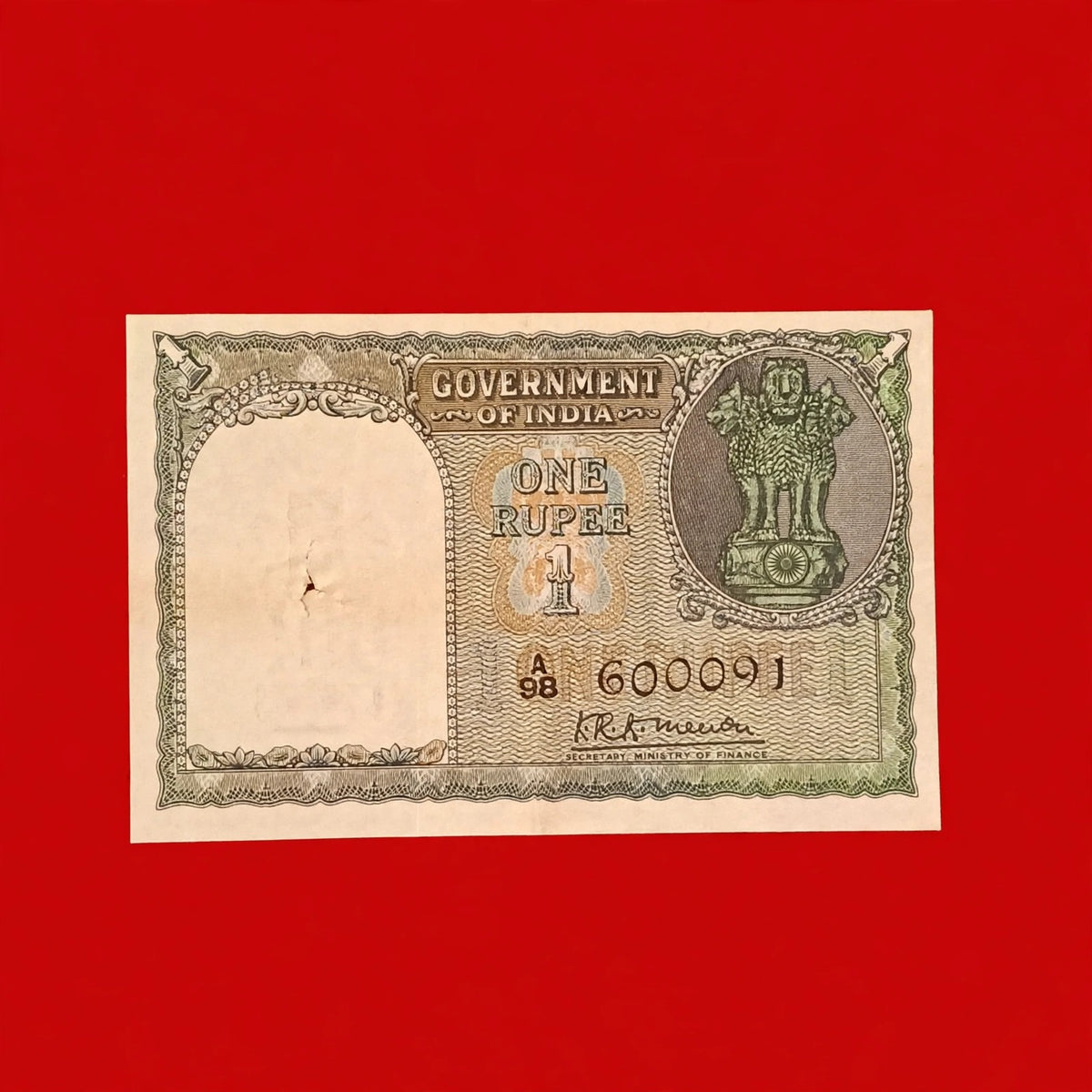 1 RS ASHOKA PILLAR NOTE 💵
SIGNED K.R.K. MENON ✍🏻
EDITION 1949 
RARE NOTE 
VINTAGE COLLECTION - Collection Bazzar