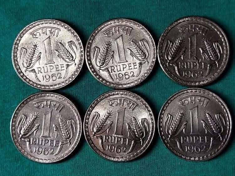 1 Rupees Big Dabbu Coin Most Demanding Year 1962 Calcutta Mint Top Condition qty 6 PCs - Collection Bazzar