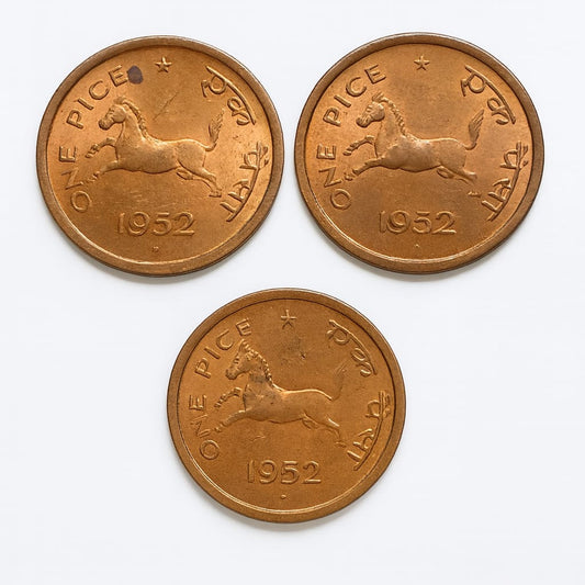 1 Pice Bronze Coin India 1951–1953 Horse Design Vintage Collectible