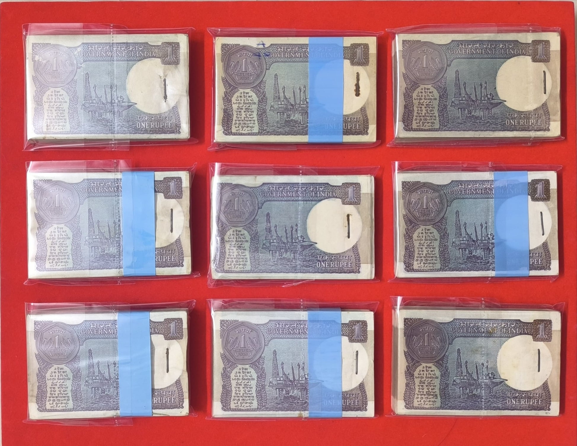 1 rs Ultra Rare Vintage One Rupee Full Serial Packets | Small Coin Design  9 Mixed Signatures  GEM UNC Condition - Collection Bazzar