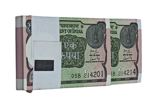 ₹1 note bundle of 100 pieces with rare 214 Jai Shri Ram serial number collectible currency India