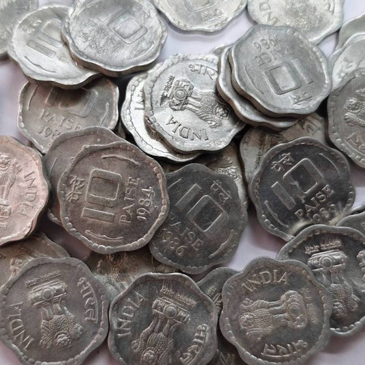10 Paise Small Coin 50 Piece Alluminium Magnisium Mix Mint Mix Year - Collection Bazzar