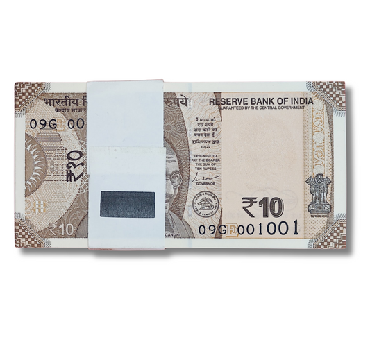 ₹10 Note Packet with Rare Serial Number 001001 in Uncirculated Condition – Lower Number Collectible