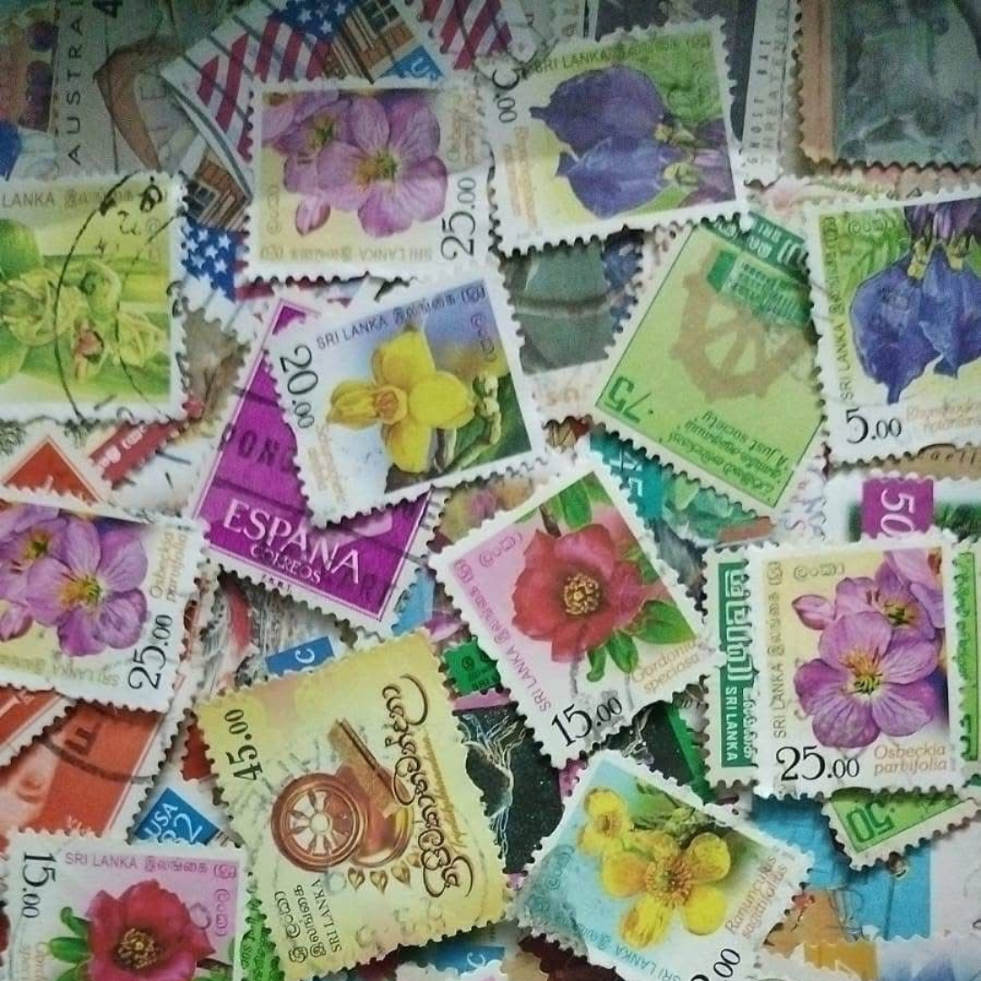 100 Different Flower Stamp Mixed Rare Collectible Item - Collection Bazzar