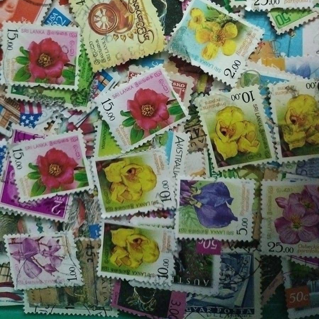 100 Different Flower Stamp Mixed Rare Collectible Item - Collection Bazzar