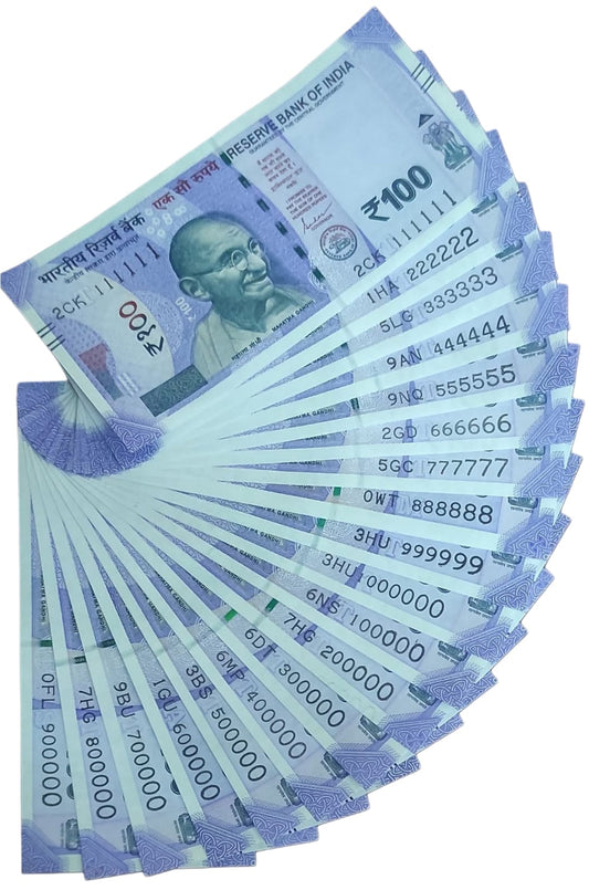 100 Fancy Number Note Set – Rare 7-Digit Series (100000 to 900000 | 1111111 to 1000000 | 1 Million Serial Collection | RBI Original UNC Notes) - Collection Bazzar