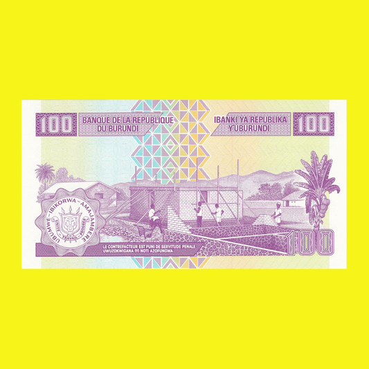 100 Francs Burundi Amafranga Ijana unc condition - Collection Bazzar