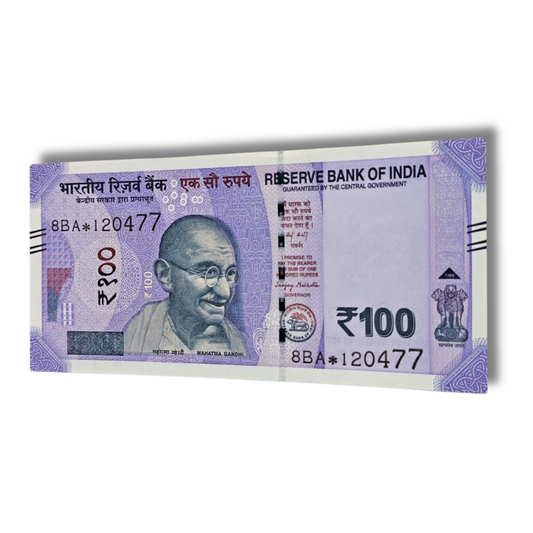 ₹100 Birthday Note serial 120477 dated 12 April 1977 Gandhi Series UNC condition collectible