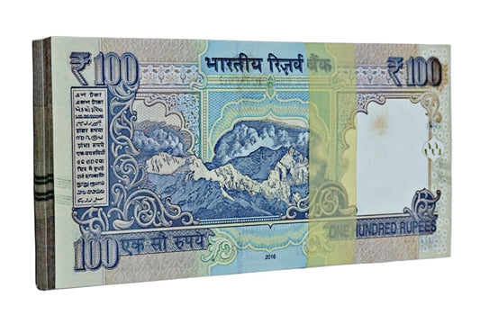 ₹100 old note with 000001 telescopic serial number signed by Raghuram G. Rajan UNC full packet Back